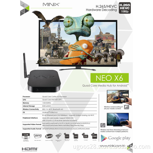 Newest Arrival Minix Neo X6 1g+8g Android Kitkat 4.4 Quad Core Smart TV Box with WiFi, Bluetooth 4.0, H. 265